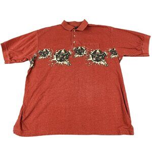 Vintage 90s Roper Bull Graphic Polo Shirt Mens L Rust Red Western Cowboy Rodeo